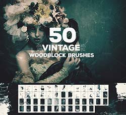 50个破旧木纹效果的PS笔刷：50 Vintage Woodblock Brushes